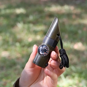 Multifunctional 7 In 1 Survival Whistle With LED Flashlight Thermometer Compass Magnifier Reflector Storage Warehouse Portable Survival Kits