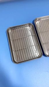 Aluminium Tray Bakeware Oven Sheet Cookie Toast Oven Tray Stainless Steel Pizza Cakes Baking Sheet Pan & Rack Set