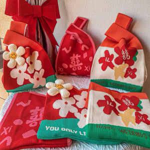 งานแต่งงานถักมือกระเป๋าถือสีแดง Lucky กระเป๋าเจ้าสาวเพื่อนเจ้าสาว Carry-On การทอ Tote Bag นุ่ม โพลีเอสเตอร์ วัสดุ