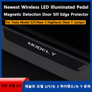 Newest Wireless LED Illuminated Pedal for Tesla New Y Juniper 3 Highland Magnetic Detection Door Sill Edge Protector Model 3 Y