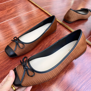 Comfortable Flat Bottom Ballet Shoe Butterfly Knot Slip-On Fashion Single Shoes Vintage Style Ultra-Fine Fiber Lined Commute Friendly