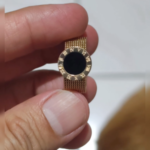 Girlie ACC - Cincin Titanium Steel Rose Gold Wanita Model Mesh Angka Romawi - Fashionable Anti Karat dan Luntur