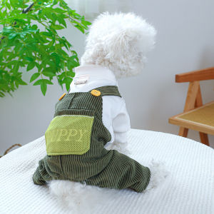 AuntieCindy Fashionable Dog Clothes Male Dog Four-legged Overalls Corduroy Onesie Puppy Clothes