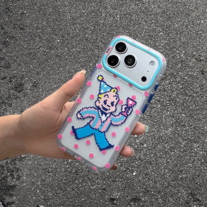 EOENKK | Cute Pixel Cartoon Character Phone Case for iPhone 15 16 17 Pro Max 15 16 17 Pro 16 17 Polka Dot Shockproof Y2K Girls Back Cover