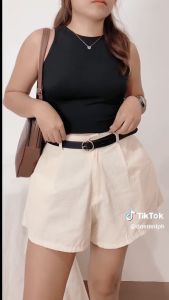 DNEMNLPH Candy Highwaist Button Shorts with Pockets & Zipper (Trendy Korean Bangkok Belt Garter)