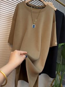 plus Size Womens T-Shirt Sleeveless Midi Length Casual round Neck Short Sleeve Loose Fit for Plump Sister Trendy plus Size