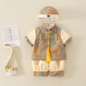 ชุดเจ้าชายจีนสำหรับเด็กชาย ชุดแต่งงานสไตล์จีน ชุดราตรียาวปีเก้าสิบ ชุดคลุมศีรษะ เสื้อผ้าเด็กฤดูใบไม้ร่วง ฤดูหนาว ฤดูใบไม้ผลิ ฤดูร้อน