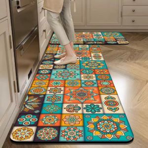 VIKAMA Bohemian Thảm Nhà Bếp Thấm Hút Chống Trơn Trượt Thảm Nhà Tắm PVC Bệ Ngồi Vệ Sinh Trang Trí Nhà Bồn Tắm Thảm Có Thể Giặt Bằng Máy