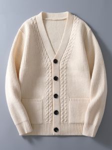 Áo Len Cardigan Dày Dặn Cổ Chữ V Họa Tiết Hoa Phong Cách Nhật Bản Thu Đông Cho Nam Áo Khoác Ngoài Màu Trơn Cổ Điển Thường Ngày