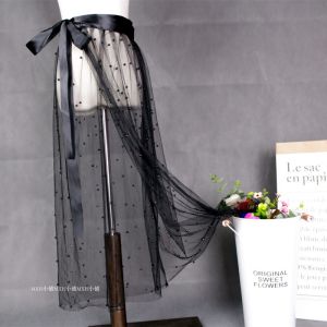 Beaded Gauze Skirt Slim Dress One-Piece Skirt Apron Outwear Transparent Single Layer Tulle Skirt Strap Dress Overskirt