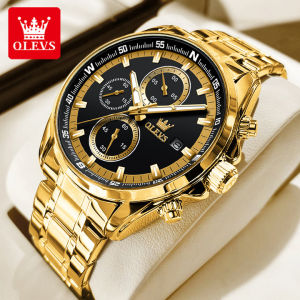 OLEVS Original Waterproof Mens Watch Stainless Steel Strap Quartz High Fashion Luminous chronograph stopwatch Business Style Jam Tangan Lelaki