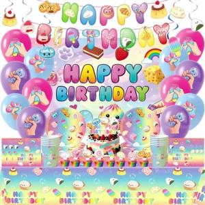 Hasbro | 106Pcs Kawaii Dumpling Birthday Tableware Set Rainbow Disposable Plates Cups Napkins Tablecloth Banner Kids Party Decor Supplies
