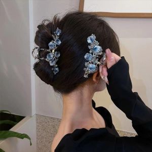 Retro Camellia Barrettes Female Back Head Clip Elegant Graceful Updo Hair Claw Large Shark Clip Head Accessories