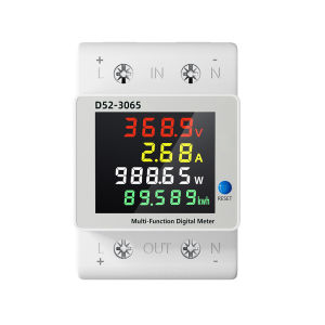 D52-3065 Rail-Mounted Single-Phase 4-in-1 DC Electricity Meter DC14-600V 63A LCD Digital Voltage Meters Ammeters and Wattmeter