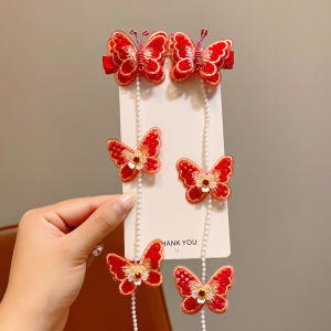 New Year Childrens Butterfly Hair Clip Festive Tassel Braid Girls Year End Side Clip Hair Accessories Traditional Chinese Style