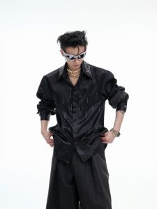 Elegant Satin Shiny Shirt Wide Fit Short Length Luxury Style Commute Friendly Versatile Top for Youth Summer Cotton Long Sleeve