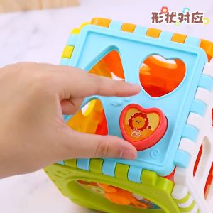 Baby Puzzle Building Block Toy Shape Matching Hexahedron with Number Graphic Cognitive Block for Baby