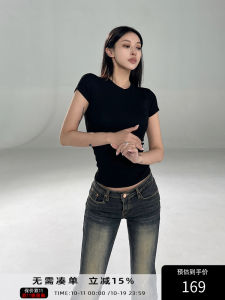 เสื้อยืดคอกลมสีดำทรงเข้ารูปสไตล์อเมริกัน Angelapopewang เสื้อผ้าทำงานฤดูร้อนสำหรับผู้หญิงวัย 18-24 ปี