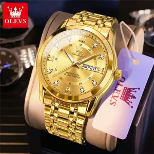 OLEVS Quartz Watch for Men Luxury Diamonds Gold Watch Waterproof Luminous Stainless Steel Business Mens Quartz Watch Mens Watch