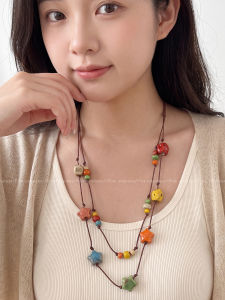 PINK EMPRESS | Boho Ethnic Multi-Colored Heart Beaded Dual Layer Woven Rope Necklace