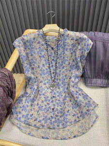 Purple Dotted Round-neck Short-sleeve Blouse