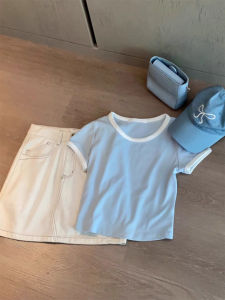 Áo Thun Cotton Mùa Hè 2025 Dáng Ôm Vừa Vặn Tay Ngắn Mỏng Màu Trơn Phong Cách Hàn Quốc in Họa Tiết Thường Ngày