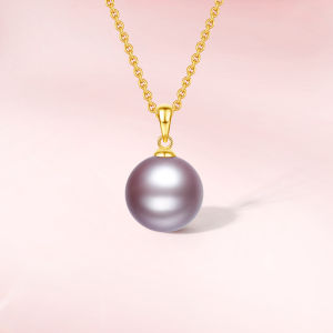 ZHOU LIU FU 周六福 750/18K Gold Freshwater Pearl Pendant for Women Natural Purple Gray Pearl Pendant (Not Include Necklace) X0413401