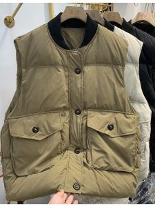 เสื้อกั๊กผ้าฝ้ายหลวมๆ สำหรับผู้หญิง ฤดูใบไม้ร่วง 2025 ดีไซน์ใหม่ ขนาดใหญ่ แฟชั่น แขนสั้น ผ้าผสม อบอุ่น ปกติ