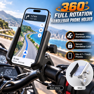 360° Rotate Phone Holder For Motorcycle/Bike Aluminum Alloy Anti Slip Handlebar Mount Shockproof Anti Fall Secure Lock Adjustable For Motorcycle Scooter E Bike GPS Navigation Black Silver For Delivery Riders Only
