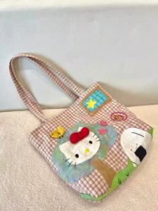 Cute Cartoon Patchwork Canvas Bag Shoulder Handbag Commuter Bag High Aesthetic Value for Young Women And Men in 2025