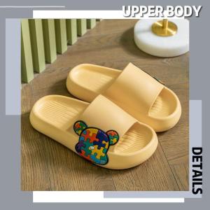 New Arrivals LHshoess รองเท้าแตะแบบสวมสีพื้นด้านข้างติดลายการ์ตูนหลากสี 🐻 รองเท้าแตะแฟชั่นพื้นหนา ด้านข้างติดลายน้องหมีจิ๊กซอว์ รองเท้าแตะพื้นนิ่มสวมใส่สบาย🌷