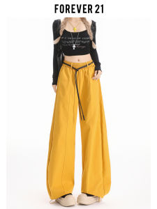Forever 21 American Style High Waist Straight Leg Loose Wide Leg Casual Pants Womens Yellow Fall Cargo Trousers