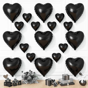  19PCS หัวใจสีดําบอลลูน 18 + 10 นิ้วฮีเลียม Mylar ฟอยล์สําหรับงานแต่งงานวันเกิดวาเลนไทน์ฮาโลวีน Baby Shower Party ตกแต่ง