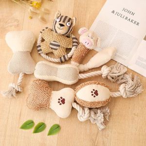 Durable Plush Pet Toys for Dogs And Cats Teeth Grinding Bone Shaped Toy Sound Producing BB Call Cotton Rope to Alleviate Boredom