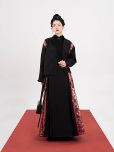 New Chinese Style National Trend Stand Collar Tunic Jacket Embroidered Horse Face Skirt Loose Wide Leg Pants Womens Hanfu Set