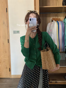 Pink Short-Sleeved Knit Sweater with Low Round Neck for Women Autumn Season Sun Protection Thin Cardigan Outside Coat