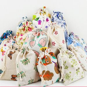 10pc Cute Print Reusable Cotton Drawstring Pouches Candy Favor Holder Jewelry Party Gifts Bag