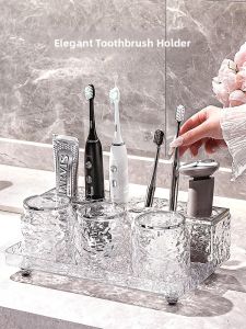 Luxury Toothbrush Holder Bathroom Washstand Spout Cup Set Bathroom Desktop Storage Rack Elegant Toothbrush Stand Organizer