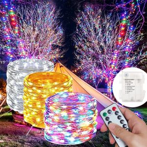 5/10/20/30M Remote Control Copper Wire String Light with 8 Functions Battery Case LED Lamp Flower Wedding Christmas Decoration