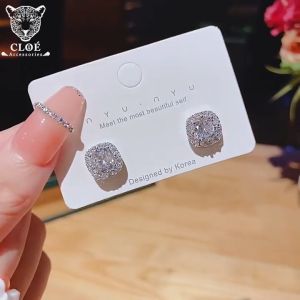 Bông tai nữ đính đá khuyên tai hình vuông sang trọng phụ kiện trang sức Cloe Accessories 3938