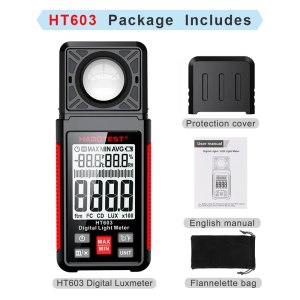 HT603 Portable Lux Meter 0~200000 Lux Range Digital Illuminance Light Meter with 180° Rotating Sensor Handheld Light Mete