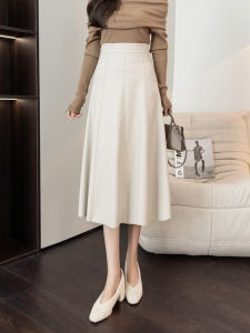 YAOMUHUA | High-Quality Commuting PU Leather Pencil Skirt Mid-Length A-Line High-Waisted Wide Hem