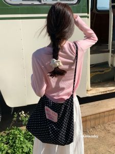 Greenday Retro Dots Crossbody Shoulder Bag Korean Style Minority All-Match Corduroy Bag Large Capacity Totes