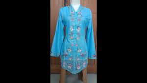 Atasan Kebaya Encim Lengan Panjang Bordir Kombinasi Bunga Bahan Katun Kebaya Pesta Kartini Modern
