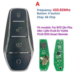 KEYECU 4 Button Smart Remote Key Fob 433.92/433.62MHZ ID46 F4H F4AM F4AT F4H For BYD Qin Plus DM-i Qin Plus EV YUAN PLUS SON