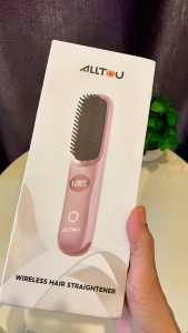 ALLTOU Hair Straightener 2 In 1 Wireless Hair Straightener Comb 10S Fast Heating Portable Straight Hair Comb 4000mAh Hair Brush with LED Display