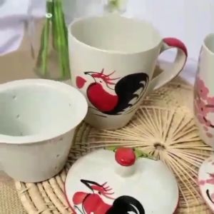 แก้วเซรามิค แก้วเซรามิคมีฝาปิด จุได้ 300 ml.แถม ที่กรองชา แก้วมัค เก็บความร้อนได้ เข้าไมโครเวฟได้