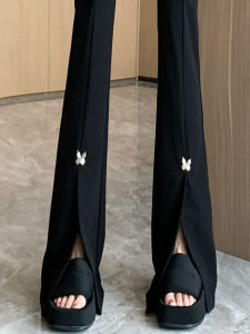 Black Weila Suit Pants Womens Summer Thin Silm Slimming Sense of Design High-Waisted Trousers Drape Split Mop Trousers