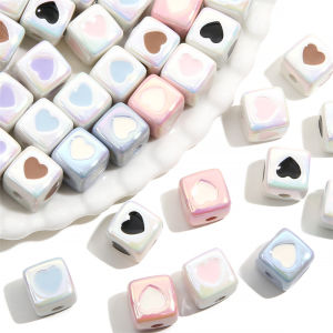 2Pcs 12mm Acrylic Handmade Enamel Colorful Heart Square Beads Cute Candy Cube Charms for Earrings Bracelet DIY Jewelry Making