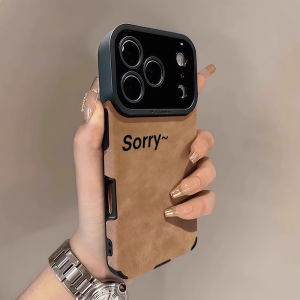 Potdemiel | Sorry Text Flip Leather Phone Case for iphone 17 16 15 14 Plus 13 12 11 Pro Max X XR XS Cover Fashion Funda Cases